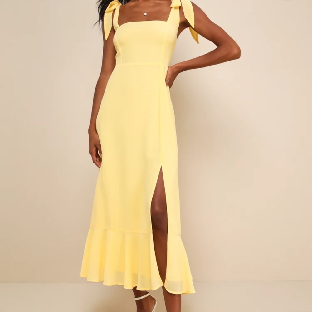 Lulu's Yellow Ruffled Tiered Maxi Dress for Wedding Guest